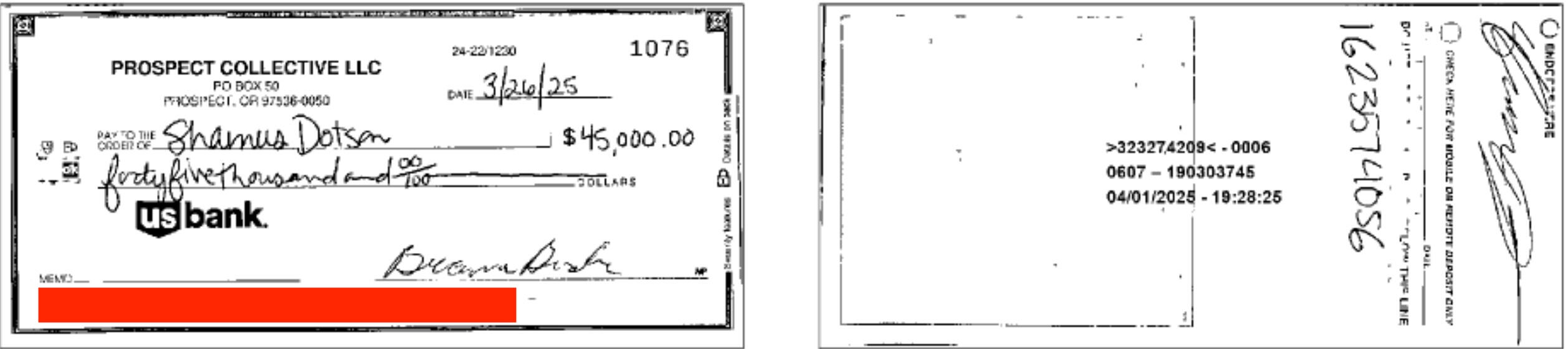 The check that started it all. It was supposed to be a check for mattress's for the Prospect Historic Hotel